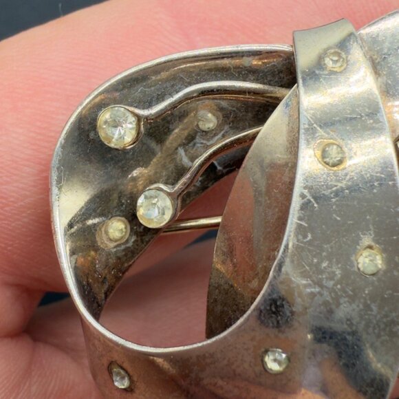Vtg Sterling Silver Castlecliff Statement Bow Ribbon Brooch Pin Rhinestone NOTE - Picture 8 of 12